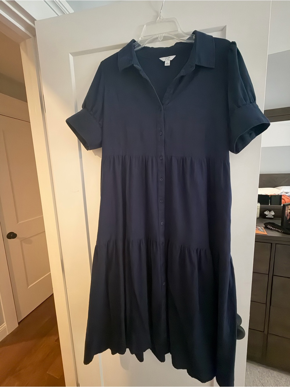 crown & ivy Navy Short-Sleeve Tiered Shirt Midi Dress - Picture 2 of 2